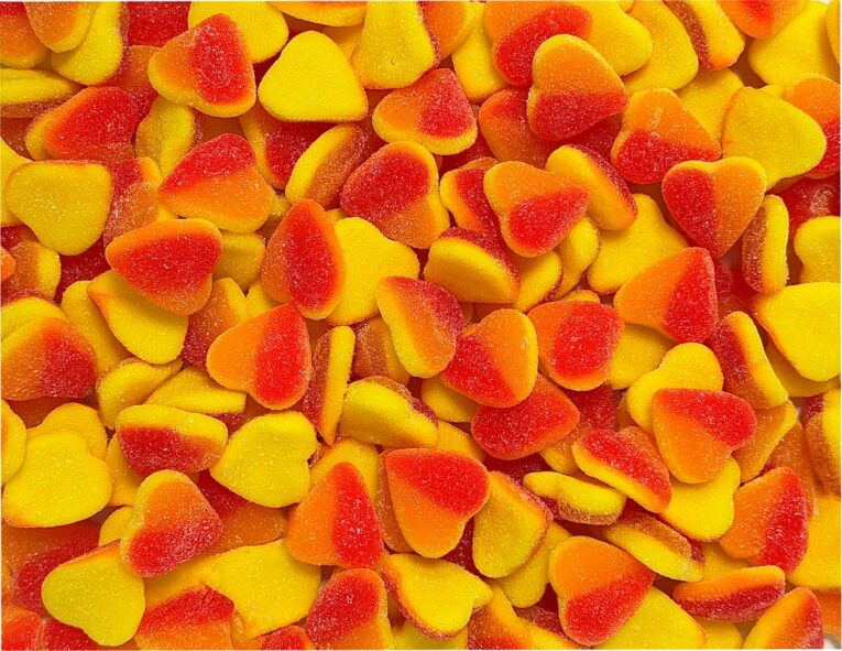 Peach hearts flatlay